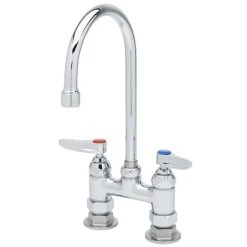 Wholesale ⭐ T&S Brass And Bronze Works T&S B-0325 Deck Mounted Faucet With 13 1/4" Gooseneck Nozzle, 4" Adjustable Centers, 17.9 Stream Regulator Outlet, Eterna Cartridges, And Lever Handles ⭐