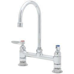 Best Sale ⌛ T&S Brass And Bronze Works T&S B-0317 Deck Mounted Single Hole Pantry Faucet With Flex Inlets, 5 11/16" Swivel Gooseneck Nozzle, Eterna Cartridges, And 4" Wrist Action Handles ⌛