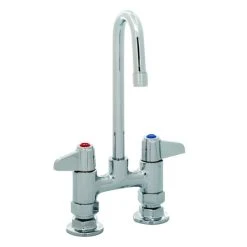 Cheap ❤️ T&S Brass And Bronze Works Equip By T&S 5F-4DLS03 Deck Mounted Faucet With 2 13/16" Gooseneck Spout, 4" Centers, Laminar Flow Device, And Lever Handles 🥰