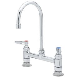 Budget ???? T&S Brass And Bronze Works T&S B-0321-CC-CR Deck Mounted Faucet With 8" Centers, 5 11/16" Swivel Gooseneck Spout, Cerama Cartridges, And CC Connections ????