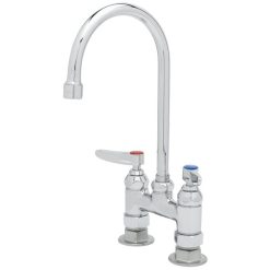 Deals ???? T&S Brass And Bronze Works T&S B-0325 Deck Mounted Faucet With 5 1/2" Gooseneck Nozzle, 4" Centers Adjustable Centers, 17.9 Stream Regulator Outlet, Eterna Cartridges, And Lever Handles ✔️