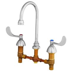 Flash Sale ???? T&S Brass And Bronze Works T&S B-0866-04 Deck Mount Mixing Faucet With 8" Adjustable Centers, 5 3/4" Gooseneck, 4" Wrist Action Handles, Escutcheons, And Rosespray Outlet ❤️