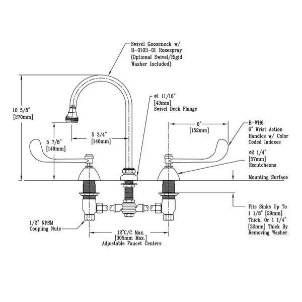 T&S B-0866-L Deck Mount Mixing Faucet with 12" Adjustable Centers, 5 3/4" Gooseneck, and 6" Wrist Action Handles Hot Sale ???? T&S Brass And Bronze Works T&S B-0866-L Deck Mount Mixing Faucet With 12" Adjustable Centers, 5 3/4" Gooseneck, And 6" Wrist Action Handles ???? -T&S Shop unnamed file 519