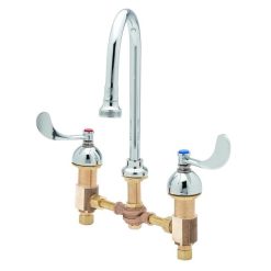 Cheap ❤️ T&S Brass And Bronze Works T&S B-2865-05 5 13/16" Deck Mount Gooseneck Mixing Faucet With Adjustable Centers And 4" Wrist Action Handles ????