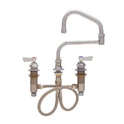 Promo ???? Fisher 59242 Deck Mounted Stainless Steel Faucet With Widespread Deck, 19" Double-Jointed Swing Nozzle, 2.2 GPM Aerator, And Lever Handles ????